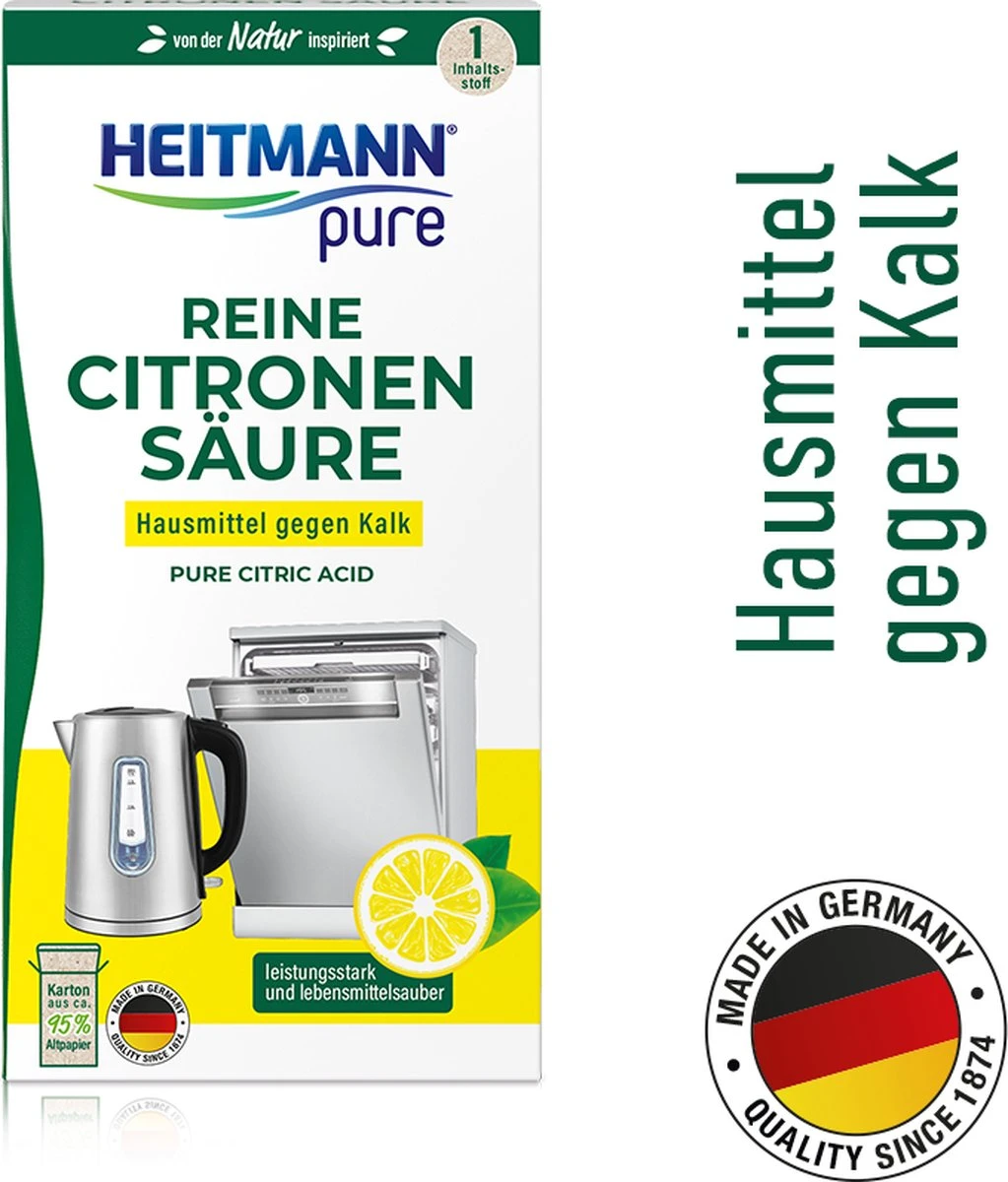 HEITMANN Pure Ontkalker- Citroenzuur Ontkalker, Natuurvriendelijke Kalkreiniger Voor Een Hygiënische Reiniging - Poeder, 1x 350 G 1 HEITMANN Pure Ontkalker- Citroenzuur Ontkalker, Natuurvriendelijke Kalkreiniger Voor Een Hygiënische Reiniging - Poeder, 1x 350 G
