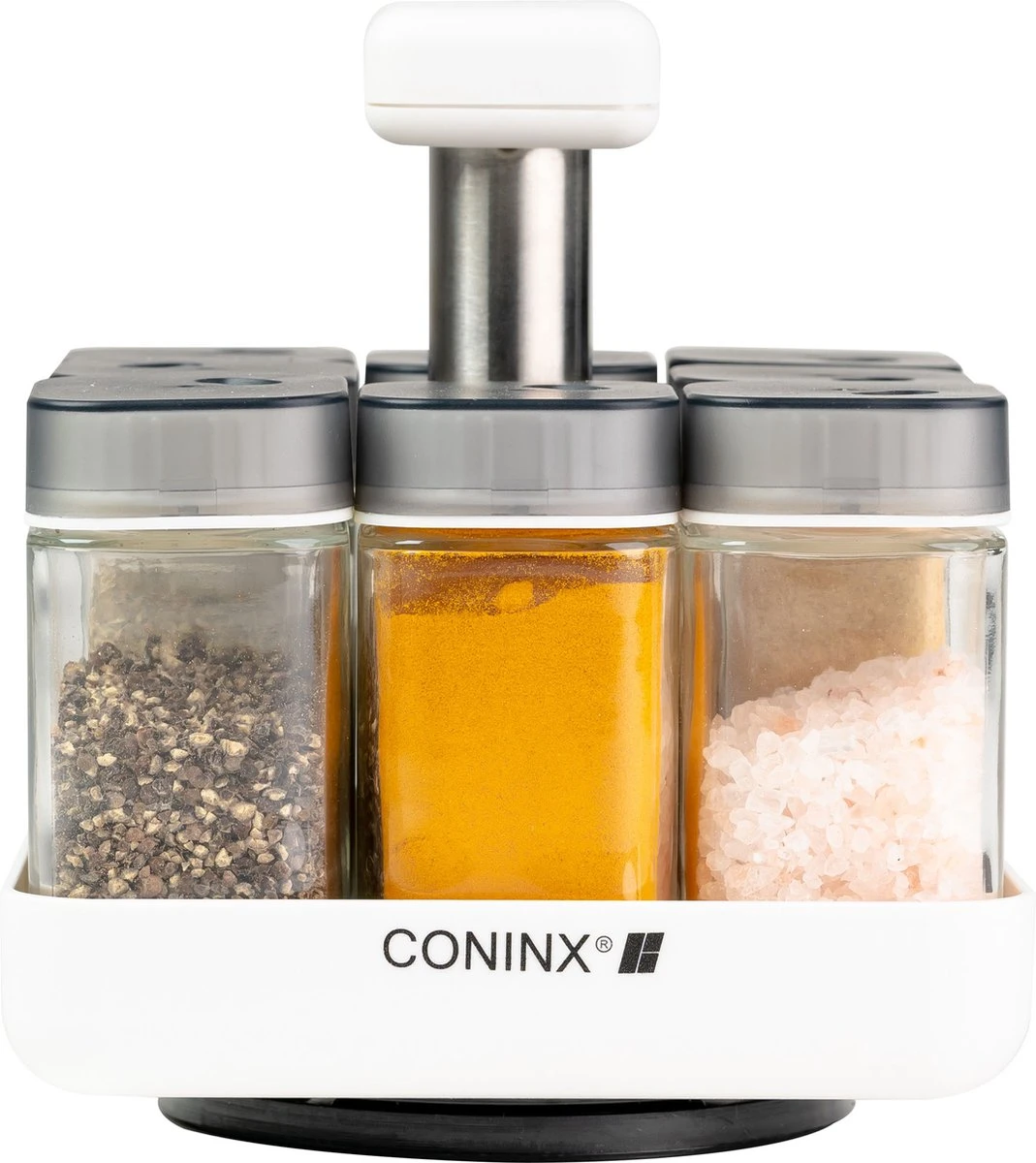 Coninx Kruidenrek Staand - Draaiend Kruidenrek Met Glazen Potjes - Kruidencarrousel Draaibaar - 8 Kruidenpotjes - Wit / RVS 9 Coninx Kruidenrek Staand - Draaiend Kruidenrek Met Glazen Potjes - Kruidencarrousel Draaibaar - 8 Kruidenpotjes - Wit / RVS - Afbeelding 9