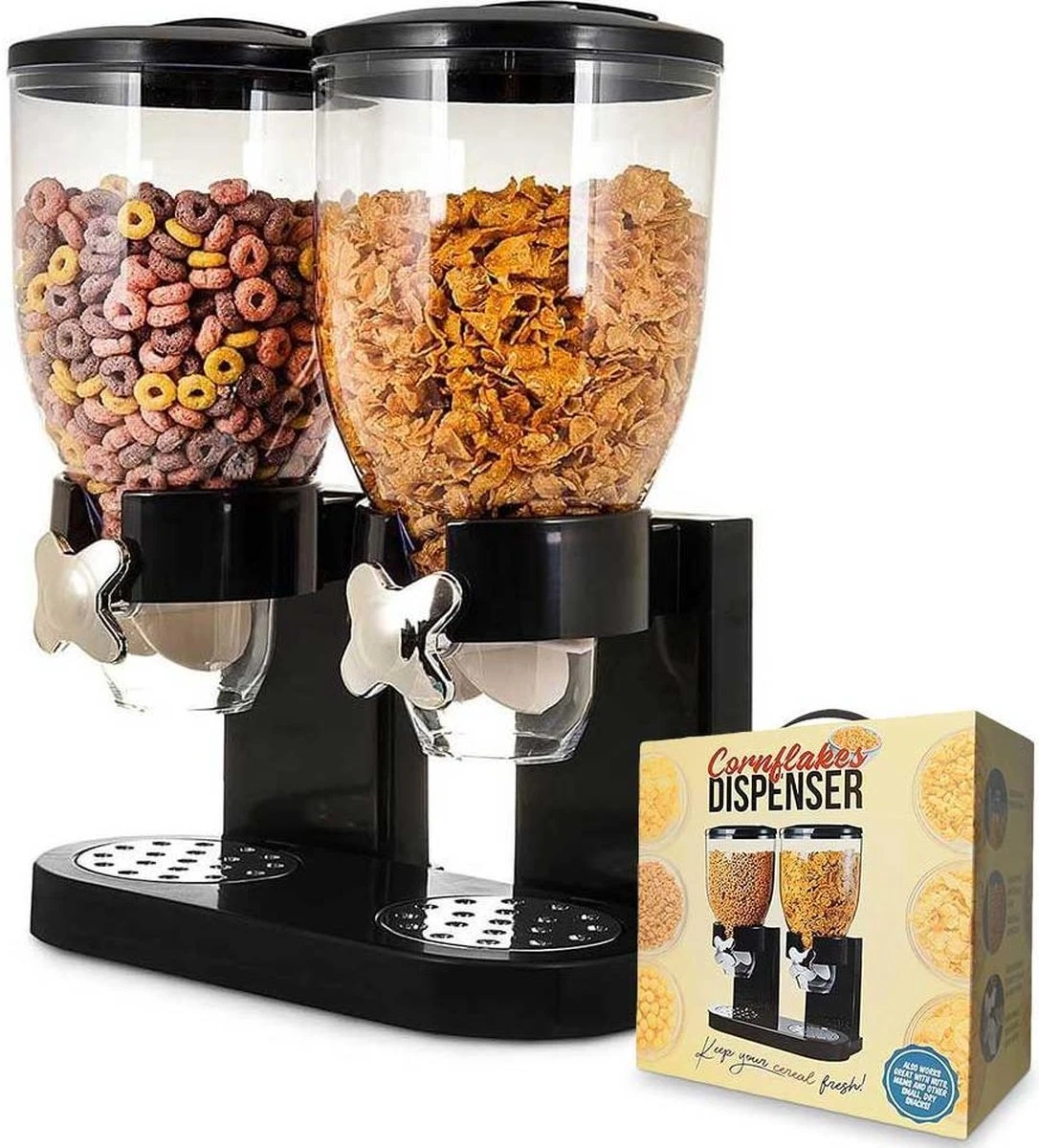 MikaMax Cornflakes Dispenser - Voorraadbus - Cornflakes Voorraadpot - Ontbijt Granendispenser - Zwart - 2 X 500 Gram 1 MikaMax Cornflakes Dispenser - Voorraadbus - Cornflakes Voorraadpot - Ontbijt Granendispenser - Zwart - 2 X 500 Gram
