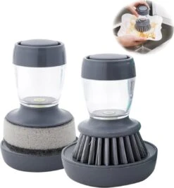 Afwasborstel Met Zeepdispenser – Met 3 Verschillende Opzet Stukken – Inclusief Houder – Grijs – Afwas Borstel Zeepreservoir – Zeep Handborstel – Doseerpomp – Afwasmiddel Dispenser – Navulbaar -Huishoudelijke Benodigdheden Winkel 1107x1200 4