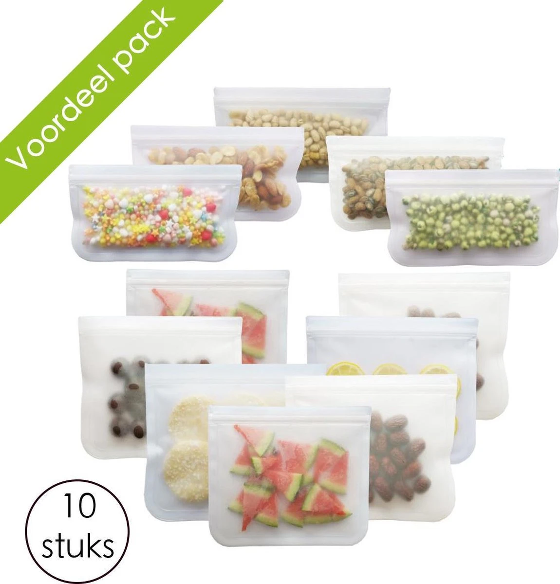 Merkloos Siliconen Vershoudzakken - 10 Stuks - Diepvrieszakken - Lekvrij - Boterhamzak Herbruikbaar - Bewaarzakjes - Duurzaam - Hersluitbaar 2 Merkloos Siliconen Vershoudzakken - 10 Stuks - Diepvrieszakken - Lekvrij - Boterhamzak Herbruikbaar - Bewaarzakjes - Duurzaam - Hersluitbaar - Afbeelding 2