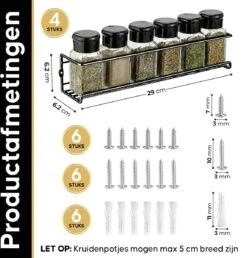 YORGS Kruidenrek Ophangbaar - Kruidenrekje Voor Potjes - Kruidenrekken Hangend 4 Stuks - Zwart - Inc Ophangmateriaal -Huishoudelijke Benodigdheden Winkel 1150x1200