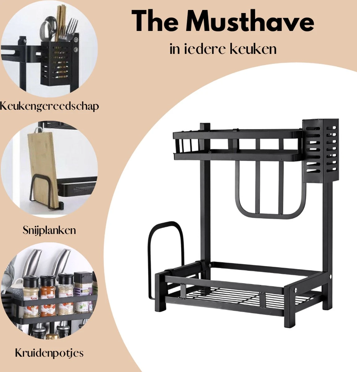 Pazzo Goods - Keuken Organizer - Keukenrek - Zwart - Metaal - 2 Laags - Multifunctioneel - Zwart - 3 Pazzo Goods - Keuken Organizer - Keukenrek - Zwart - Metaal - 2 Laags - Multifunctioneel - Zwart - - Afbeelding 3