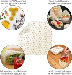 Amazy Bijenwasdoekjes (Set Van 7) - Gemaakt Van 100% Natuurlijke Bijenwas | Duurzaam Alternatief Voor Huishoudfolie En Aluminiumfolie - Voor Fruit, Groenten, Brood, Kaas En Ander Voedsel | Gecertificeerd -Huishoudelijke Benodigdheden Winkel 1159x1200 2