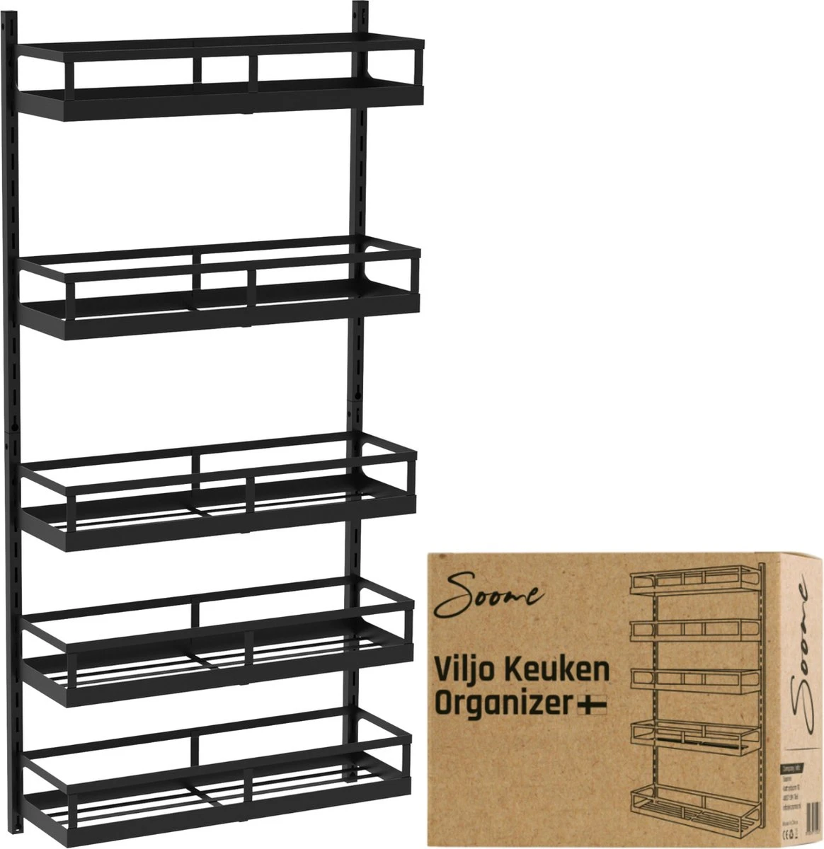 Soome Viljo - Kruidenrek Ophangbaar - Keukenrek - Wandrek - Keuken Organizer - 5 Laags - Verstelbaar - Staal - Zwart - H85xB42.5cm 1 Soome Viljo - Kruidenrek Ophangbaar - Keukenrek - Wandrek - Keuken Organizer - 5 Laags - Verstelbaar - Staal - Zwart - H85xB42.5cm