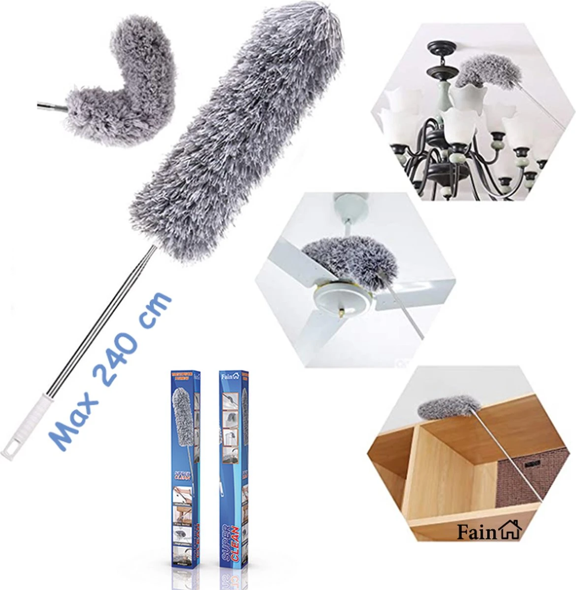 Fain® Plumeau Met Telescoopsteel – Grijs – 80 Tot 240 Cm - Uitschuifbaar – Wasbaar - Flexibel 360° Draaibaar – Duster - Microvezel Ragebol 1 Fain® Plumeau Met Telescoopsteel – Grijs – 80 Tot 240 Cm - Uitschuifbaar – Wasbaar - Flexibel 360° Draaibaar – Duster - Microvezel Ragebol