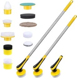 Trendosa Elektrische Schoonmaakborstel - Elektrische Schrobborstel - Poetsmachine - Handborstel - Scrubber- De Badkamer/Keuken/Auto- 10 Opzetstukken Geel