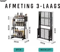 TammaT - Kruidenrek - Kruidenrek Staand - Inklapbare Keukenrek - 3-laags 35x21x56,5CM - Keuken Organizer - Aanrecht Organizer - Keuken Opslag - Roestvrij Staal - Opbergrek - Keuken Organizers - Roestvrij En Krasvrij -Huishoudelijke Benodigdheden Winkel 1200x1024