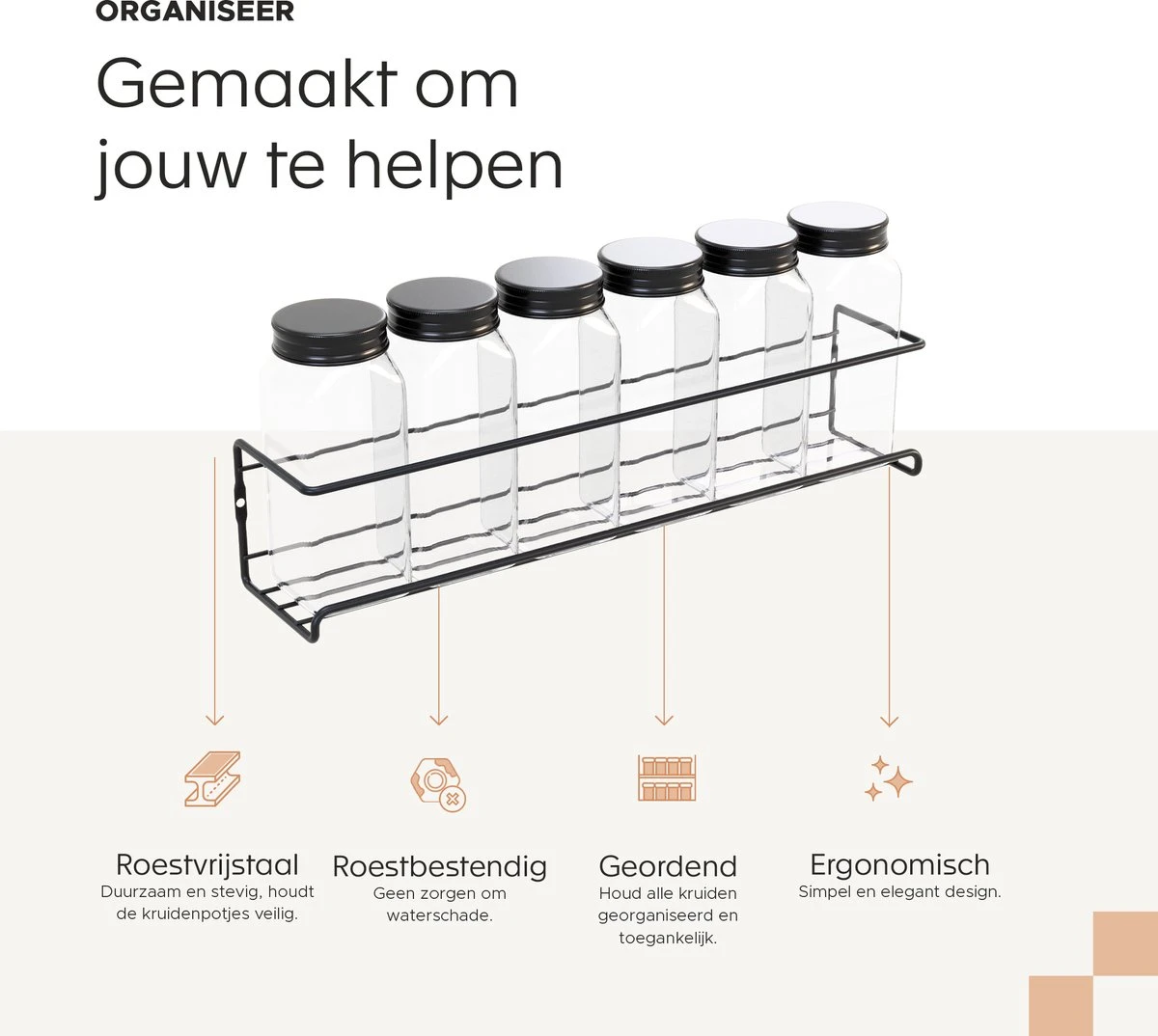 Noswo Kruidenrek Ophangbaar - Voor 24 Kruidenpotjes - 4 Stuks - Keukenrek Hangend - RVS - Zwart 4 Noswo Kruidenrek Ophangbaar - Voor 24 Kruidenpotjes - 4 Stuks - Keukenrek Hangend - RVS - Zwart - Afbeelding 4