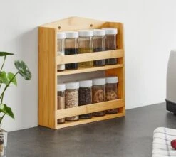 ACAZA Ophangbaar Kruidenrek Met 10 Glazen Kruidenpotjes, Spice Rack, Keuken Rek, Kruiden Organizer Voor Specerijen, Peper, Zout, 26 Cm Breed, Bamboe -Huishoudelijke Benodigdheden Winkel 1200x1075 2