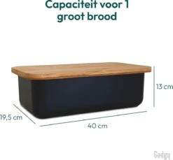 Gadgy Broodtrommel Met Bamboe Deksel – Brooddoos Met Snijplank - 36x19.5x11.5 Cm- Zwart -Huishoudelijke Benodigdheden Winkel 1200x1111