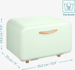 Navaris Metalen Broodtrommel Met Klapdeksel - Vershouddoos Voor Brood - 35 X 24 X 23 Cm - Van Ijzer Met Houten Details In Mintgroen -Huishoudelijke Benodigdheden Winkel 1200x1114