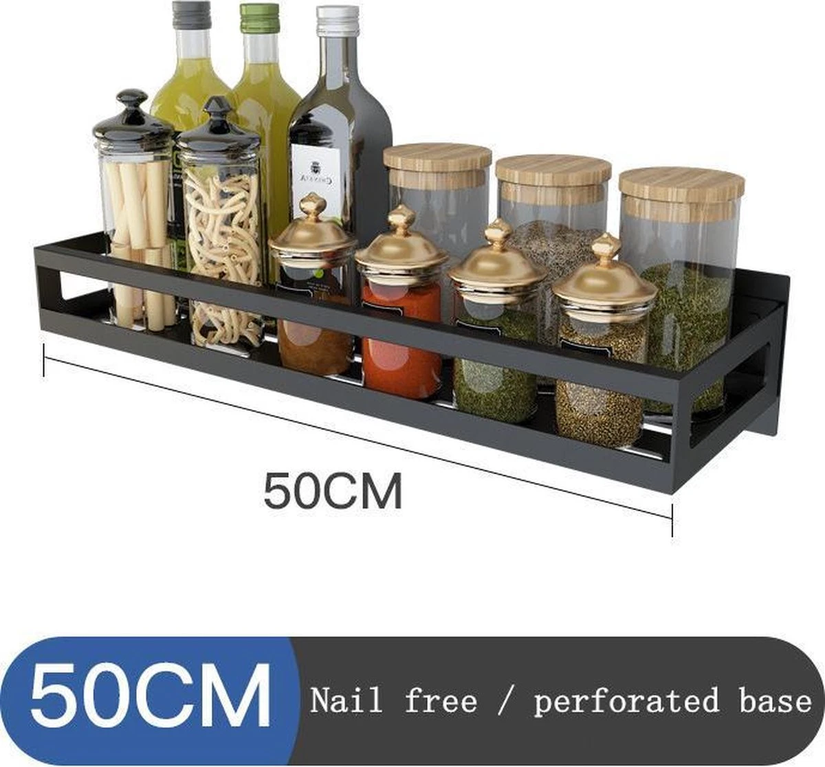 Merkloos Kruidenrek / Opbergrek - RVS - Perforatievrij Aan De Muur Gemonteerd - 50x13x6 Cm - Zwart 7 Merkloos Kruidenrek / Opbergrek - RVS - Perforatievrij Aan De Muur Gemonteerd - 50x13x6 Cm - Zwart - Afbeelding 7