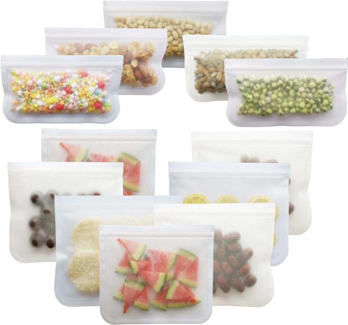 Merkloos Siliconen Vershoudzakken - 10 Stuks - Diepvrieszakken - Lekvrij - Boterhamzak Herbruikbaar - Bewaarzakjes - Duurzaam - Hersluitbaar 1 Merkloos Siliconen Vershoudzakken - 10 Stuks - Diepvrieszakken - Lekvrij - Boterhamzak Herbruikbaar - Bewaarzakjes - Duurzaam - Hersluitbaar