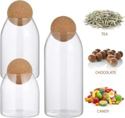 Igoods Helderglazen - Voorraadpot Met Kurkbal - Thee- En Koffiebus Met Bolvormig Houten Deksel - Voedselblikken - Keukenopslag - Opslagpotten -Huishoudelijke Benodigdheden Winkel 1200x1132