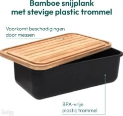 Gadgy Broodtrommel Met Bamboe Deksel – Brooddoos Met Snijplank - 36x19.5x11.5 Cm- Zwart -Huishoudelijke Benodigdheden Winkel 1200x1139 3