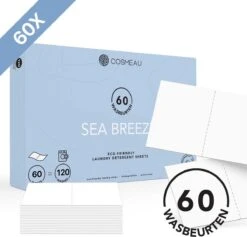 Cosmeau Wasstrips 60 Wasbeurten Zeebries Wasmiddel Wasvellen Wasdoekjes Detergent Sheets Eco Laundry Strips - Plasticvrij Biologisch Eco