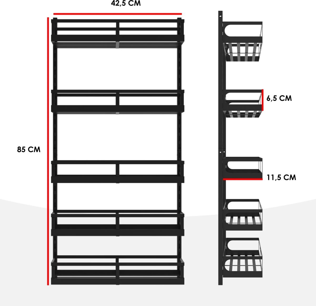 Soome Viljo - Kruidenrek Ophangbaar - Keukenrek - Wandrek - Keuken Organizer - 5 Laags - Verstelbaar - Staal - Zwart - H85xB42.5cm 5 Soome Viljo - Kruidenrek Ophangbaar - Keukenrek - Wandrek - Keuken Organizer - 5 Laags - Verstelbaar - Staal - Zwart - H85xB42.5cm - Afbeelding 5