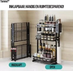 TammaT - Kruidenrek - Kruidenrek Staand - Inklapbare Keukenrek - 3-laags 35x21x56,5CM - Keuken Organizer - Aanrecht Organizer - Keuken Opslag - Roestvrij Staal - Opbergrek - Keuken Organizers - Roestvrij En Krasvrij -Huishoudelijke Benodigdheden Winkel 1200x1169 5