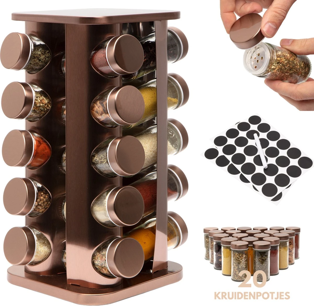 Pazzo Goods - Kruidenrek Staand - Kruidenrek Met Potjes - Rose Goud - RVS - Kruidenrek Draaibaar - 20 Kruidenpotjes - Inclusief Stickers & Stift - Kruiden Carrousel 1 Pazzo Goods - Kruidenrek Staand - Kruidenrek Met Potjes - Rose Goud - RVS - Kruidenrek Draaibaar - 20 Kruidenpotjes - Inclusief Stickers & Stift - Kruiden Carrousel