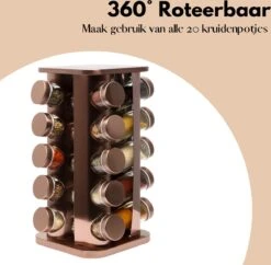 Pazzo Goods - Kruidenrek Staand - Kruidenrek Met Potjes - Rose Goud - RVS - Kruidenrek Draaibaar - 20 Kruidenpotjes - Inclusief Stickers & Stift - Kruiden Carrousel -Huishoudelijke Benodigdheden Winkel 1200x1175 2