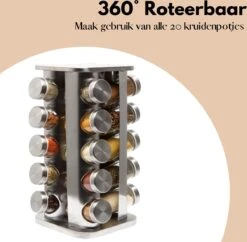 Pazzo Goods - Kruidenrek Staand - Kruidenrek Met Potjes - Zilver - RVS - Kruidenrek Draaibaar - 20 Kruidenpotjes - Inclusief Stickers & Stift - Kruiden Carrousel -Huishoudelijke Benodigdheden Winkel 1200x1175 3