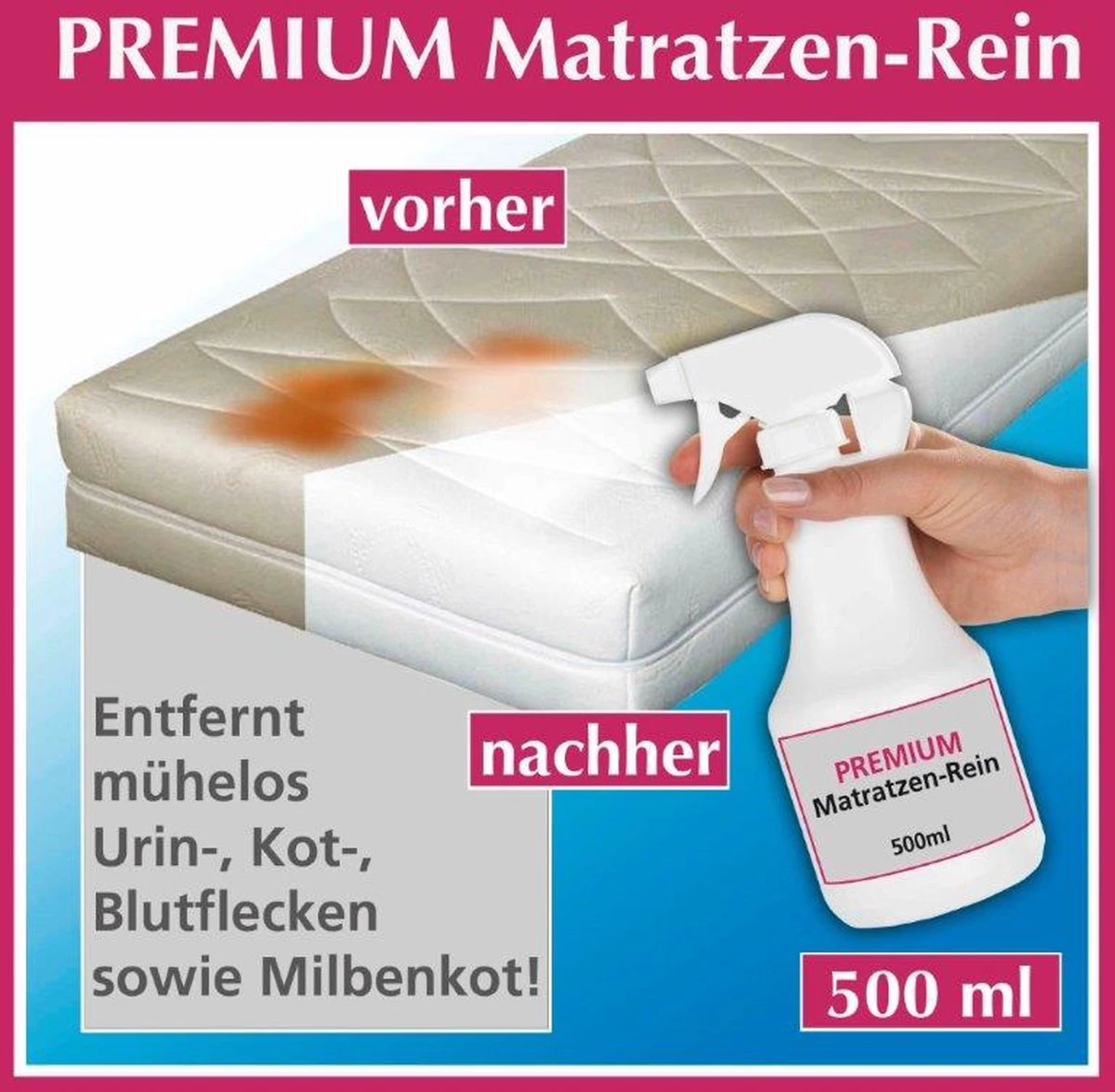 Merkloos Matrasreiniger - Matras Schoon - Anti-mijt - 500ml 2 Merkloos Matrasreiniger - Matras Schoon - Anti-mijt - 500ml - Afbeelding 2