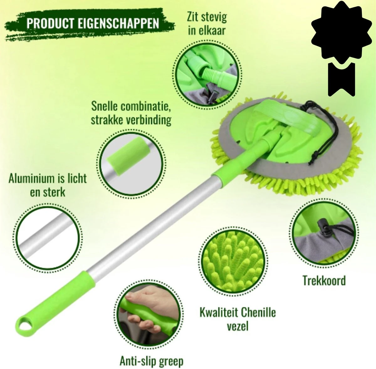Merkloos Professionele Telescopische Wasborstel + Tonova Pen - Auto Schoonmaakborstel - Anti Slip - Auto, Caravan & Camper - Uitschuifbaar - Groen 2 Merkloos Professionele Telescopische Wasborstel + Tonova Pen - Auto Schoonmaakborstel - Anti Slip - Auto, Caravan & Camper - Uitschuifbaar - Groen - Afbeelding 2