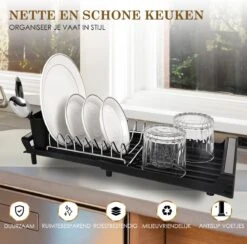 MIRI Afdruiprek – Afwasrek – Uitschuifbaar – Met Lekbak In Gootsteen – Afwas – Roestvrij Staal – Zwart 14 MIRI Afdruiprek – Afwasrek – Uitschuifbaar – Met Lekbak In Gootsteen – Afwas – Roestvrij Staal – Zwart -Huishoudelijke Benodigdheden Winkel 1200x1183 2