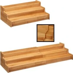 Merkloos Decopatent® Kruidenrekje Uitschuifbaar - Staand 3 Laags Kruidenrek Voor 36 Kruidenpotjes - Specerijen Rek - Bamboe Hout