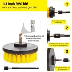Merkloos 4-delige Borstelset Voor Boormachine - Inclusief Verlengstuk - Opzetborstels - Schrobborstel - Schuurborstel - Schoonmaakborstel - Tapijtreiniger - Brush - Geel - Gratis Verzending -Huishoudelijke Benodigdheden Winkel 1200x1200 1056