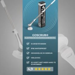 GoScrub® Elektrische Schoonmaakborstel – Elektrische Schrobber - Schrobborstel – Voor Badkamer Of Keuken – Schrobber Met Steel – Luiwagen – Polijstmachine - Poetsmachine Met 10 Opzetstukken -Huishoudelijke Benodigdheden Winkel 1200x1200 1122