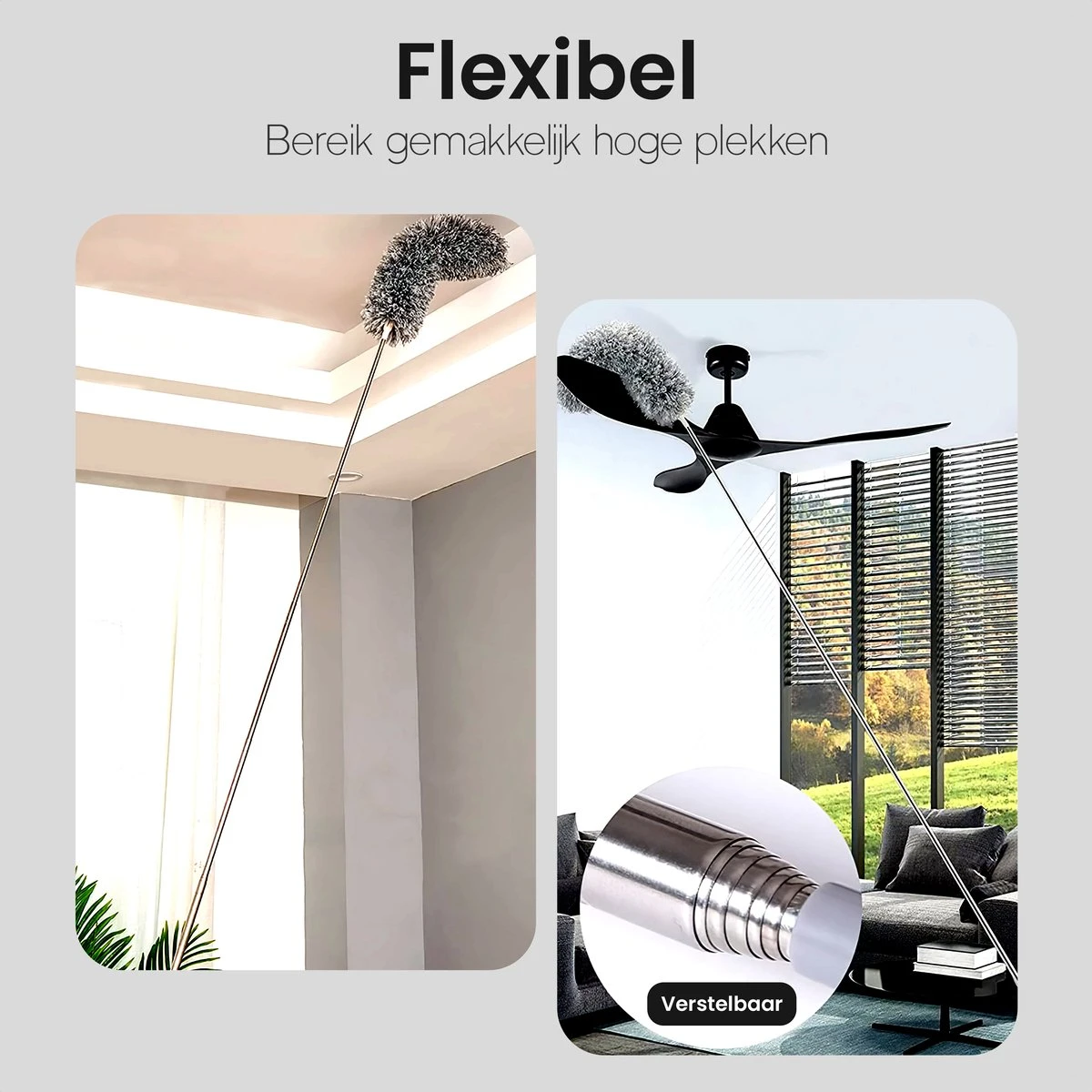 Plumeau Uitschuifbaar Tot 280cm - RVS - Telescopisch - Plumeau Met Telescoopsteel - 360° Flexibel 7 Plumeau Uitschuifbaar Tot 280cm - RVS - Telescopisch - Plumeau Met Telescoopsteel - 360° Flexibel - Afbeelding 7