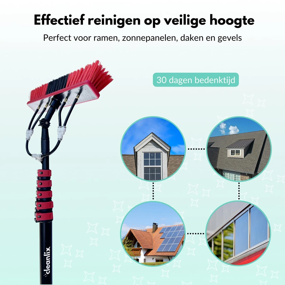 Cleanlix Telescoopsteel Met Borstel - Met Waterdoorvoer - Telescopische Wasborstel - Ramenwassen - Uitschuifbaar Tot 9 Meter 2 Cleanlix Telescoopsteel Met Borstel - Met Waterdoorvoer - Telescopische Wasborstel - Ramenwassen - Uitschuifbaar Tot 9 Meter - Afbeelding 2