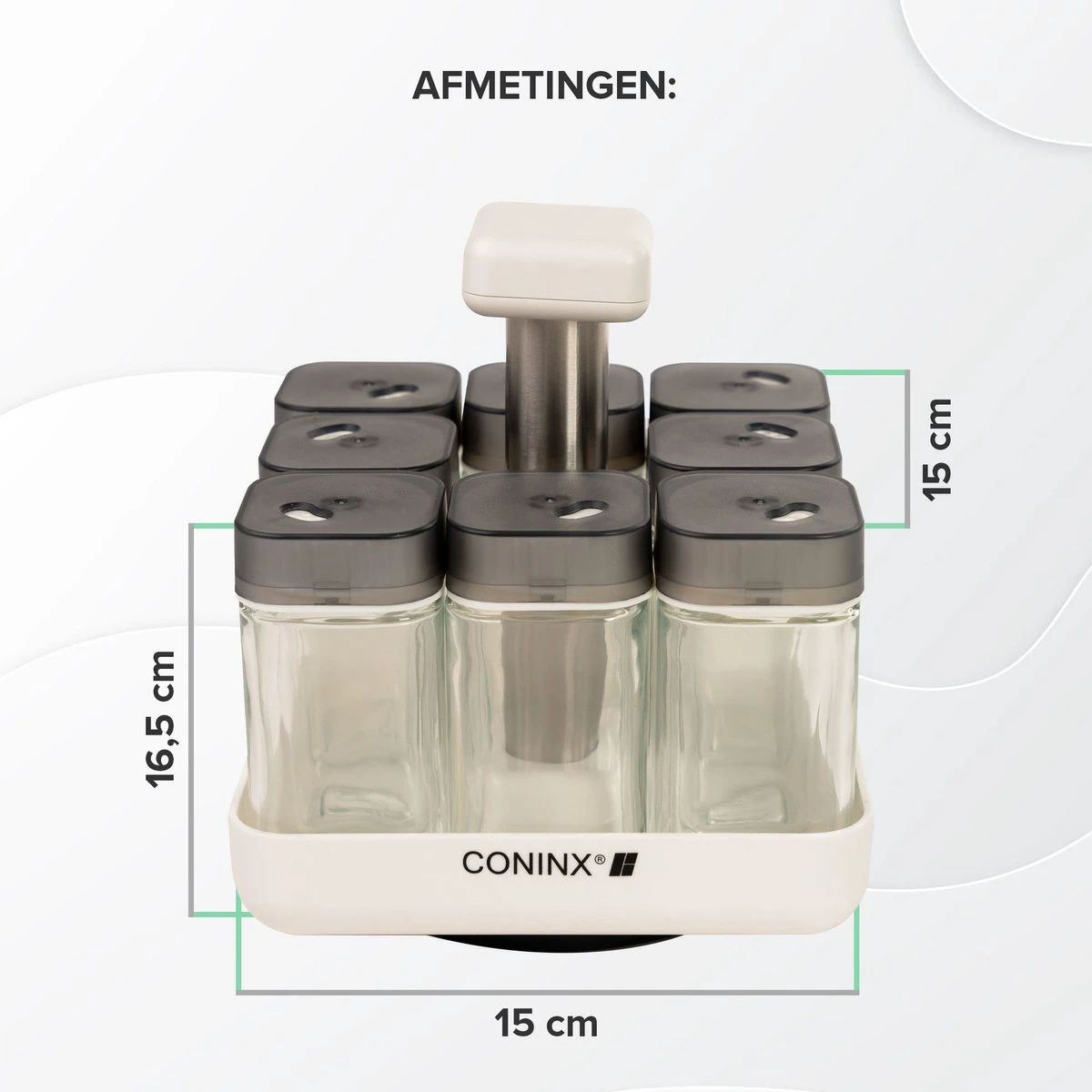 Coninx Kruidenrek Staand - Draaiend Kruidenrek Met Glazen Potjes - Kruidencarrousel Draaibaar - 8 Kruidenpotjes - Wit / RVS 4 Coninx Kruidenrek Staand - Draaiend Kruidenrek Met Glazen Potjes - Kruidencarrousel Draaibaar - 8 Kruidenpotjes - Wit / RVS - Afbeelding 4