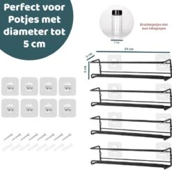 Mmoods Kruidenrek Ophangbaar Zonder Boren - 4 Laags Voor 24 Kruidenpotjes - Speciaal Voor Muur, Wandkast, Kastdeur - Hangende Kruidenorganizer Keuken - Keukenaccessoires -Huishoudelijke Benodigdheden Winkel 1200x1200 539