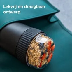 Coninx Thermos Lunchbox - Muesli Beker To Go - Isoleer Lunchpot - Yoghurtbeker To Go - Mueslibeker 840ml (600ml+240ml) - RVS / Zwart -Huishoudelijke Benodigdheden Winkel 1200x1200 560