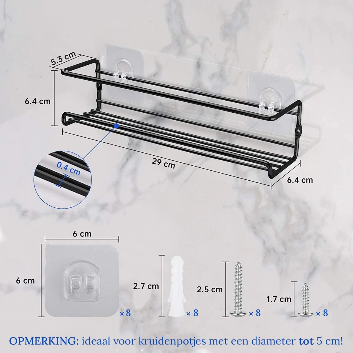 Merkloos Friendly Kitchen - Zwart Ophangbaar Kruidenrek - Modern Strak Kruidenrekje - Staal 6 Merkloos Friendly Kitchen - Zwart Ophangbaar Kruidenrek - Modern Strak Kruidenrekje - Staal - Afbeelding 6