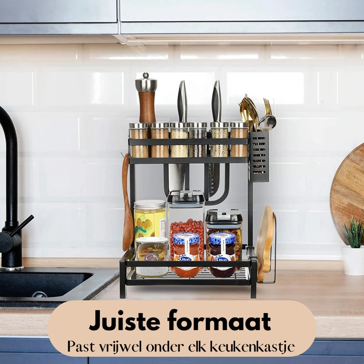 Pazzo Goods - Keuken Organizer - Keukenrek - Zwart - Metaal - 2 Laags - Multifunctioneel - Zwart - 9 Pazzo Goods - Keuken Organizer - Keukenrek - Zwart - Metaal - 2 Laags - Multifunctioneel - Zwart - - Afbeelding 9
