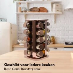 Pazzo Goods - Kruidenrek Staand - Kruidenrek Met Potjes - Rose Goud - RVS - Kruidenrek Draaibaar - 20 Kruidenpotjes - Inclusief Stickers & Stift - Kruiden Carrousel -Huishoudelijke Benodigdheden Winkel 1200x1200 581