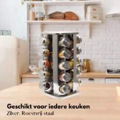 Pazzo Goods - Kruidenrek Staand - Kruidenrek Met Potjes - Zilver - RVS - Kruidenrek Draaibaar - 20 Kruidenpotjes - Inclusief Stickers & Stift - Kruiden Carrousel -Huishoudelijke Benodigdheden Winkel 1200x1200 600