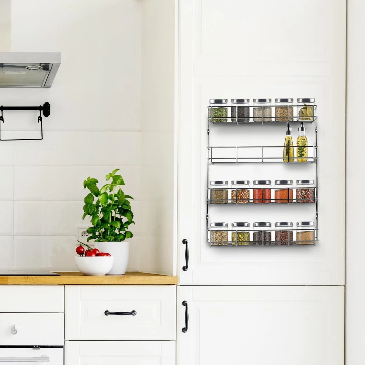 KitchenBrothers Ophangbaar Kruidenrek Voor 32 Kruidenpotjes - Spice Rack – Keuken Rek - Kruiden Organizer - Specerijen Opbergen - 4 Laags - 40 X 6.3 X 50 Cm - RVS 2 KitchenBrothers Ophangbaar Kruidenrek Voor 32 Kruidenpotjes - Spice Rack – Keuken Rek - Kruiden Organizer - Specerijen Opbergen - 4 Laags - 40 X 6.3 X 50 Cm - RVS - Afbeelding 2