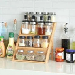 Merkloos Decopatent® Kruidenrekje Staand - Kruidenrek Voor 16 Tot 20 Kruidenpotjes - Hout - 4 Laags