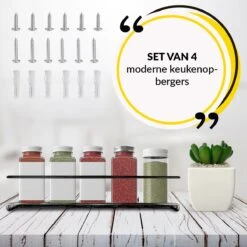 YORGS Kruidenrek Ophangbaar - Kruidenrekje Voor Potjes - Kruidenrekken Hangend 4 Stuks - Zwart - Inc Ophangmateriaal -Huishoudelijke Benodigdheden Winkel 1200x1200 640