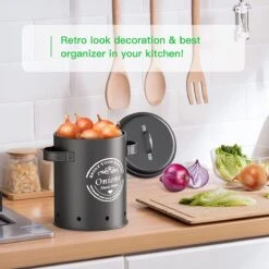 Professionele Bewaardozen - Set Van 3 - Voor Aardappels, Uien En Knoflook - Retro Design - Voorraadcontainer Van Metaal - Keukenopslag - Groentes Bewaren Voor Lange Tijd - Perfect Cadeau Voor In De Keuken -Huishoudelijke Benodigdheden Winkel 1200x1200 675