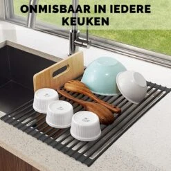 Kitch&Life Afdruiprek Oprolbaar - Mat Zwart - Pannenonderzetter - Afdruipmat - Keukenrek 3-in-1 -Huishoudelijke Benodigdheden Winkel 1200x1200 942