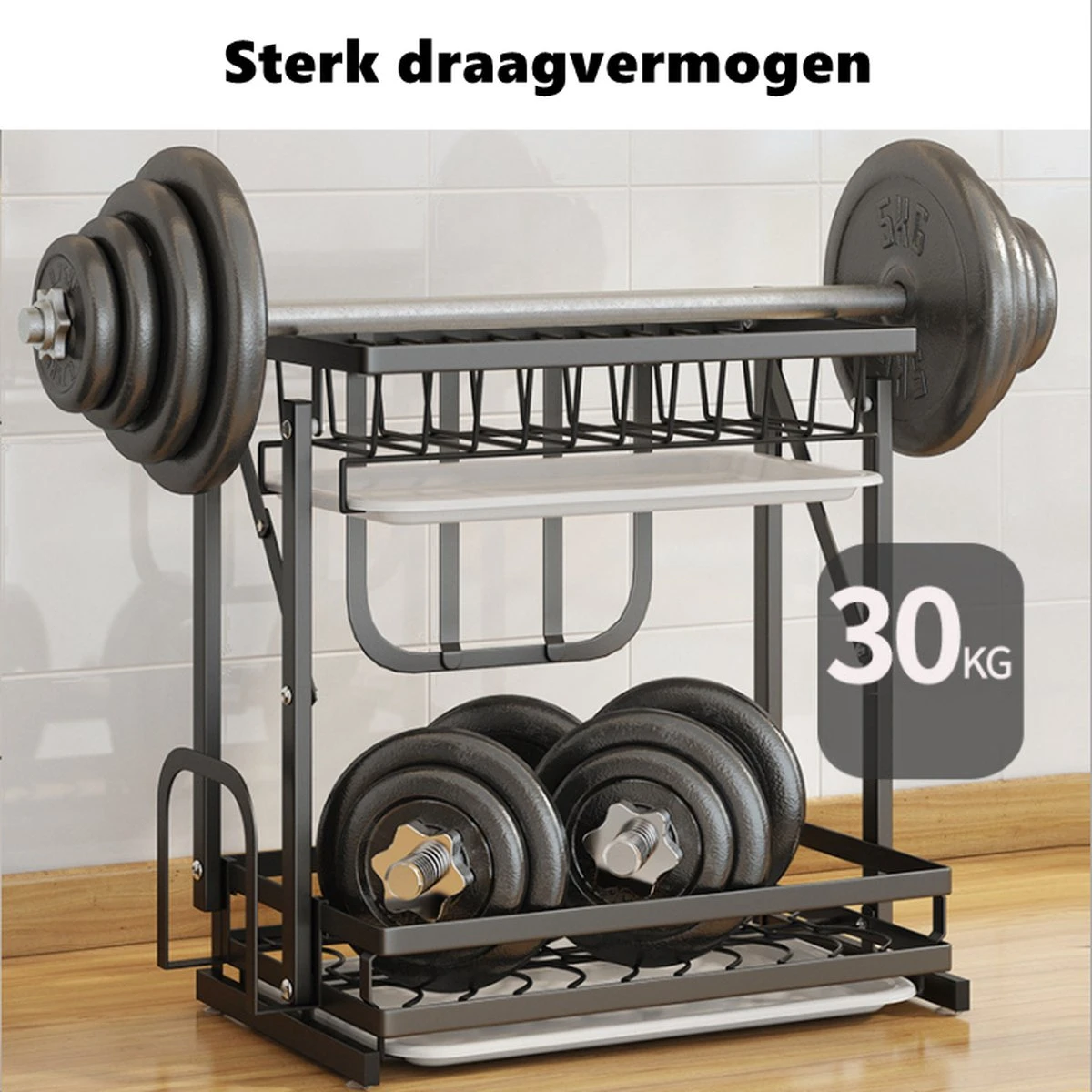 Doogo® Afdruiprek Met Lekbak 2 Laags – Inklapbaar - Muur Hangen Mogelijke - Afwasrek – Met 2 Lekbakken – Extra Accessories Voor Servies En Snijplanken - RVS 3 Doogo® Afdruiprek Met Lekbak 2 Laags – Inklapbaar - Muur Hangen Mogelijke - Afwasrek – Met 2 Lekbakken – Extra Accessories Voor Servies En Snijplanken - RVS - Afbeelding 3