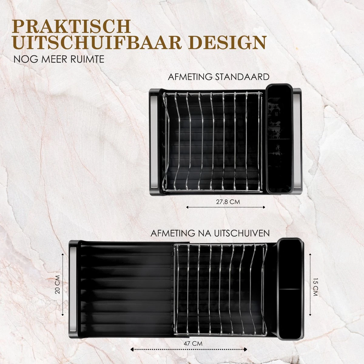 MIRI Afdruiprek – Afwasrek – Uitschuifbaar – Met Lekbak In Gootsteen – Afwas – Roestvrij Staal – Zwart 3 MIRI Afdruiprek – Afwasrek – Uitschuifbaar – Met Lekbak In Gootsteen – Afwas – Roestvrij Staal – Zwart - Afbeelding 3