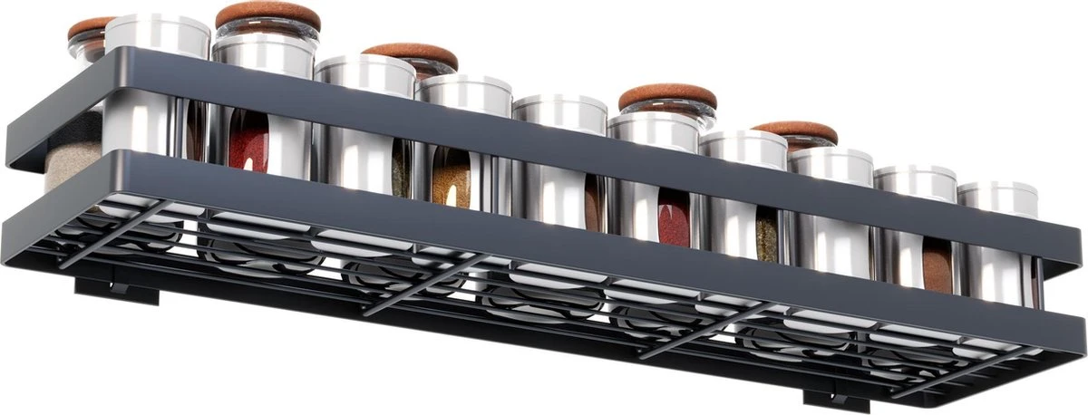Noswo Kruidenrek Ophangbaar - Kruidenrek Voor Kruidenpotjes - Keukenrek Hangend - 50 Cm - Zwart 4 Noswo Kruidenrek Ophangbaar - Kruidenrek Voor Kruidenpotjes - Keukenrek Hangend - 50 Cm - Zwart - Afbeelding 4