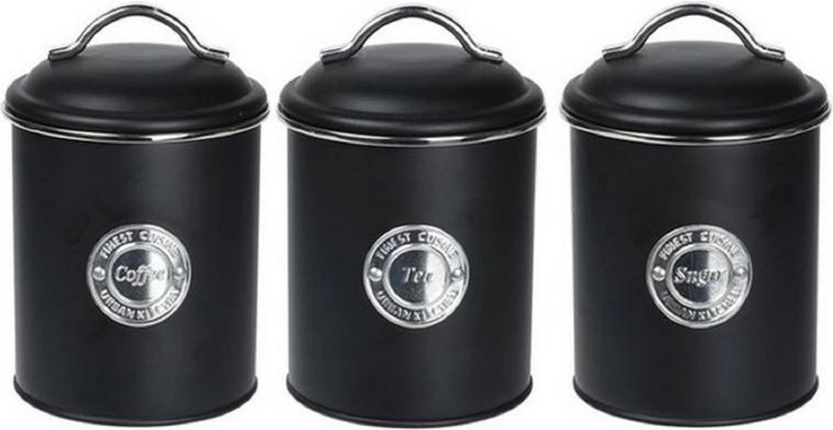 Merkloos 3x Zwart Voorraadblik Suiker, Thee En Koffie - Levensmiddelen Bewaren - Voorraadblikken/voorraadtrommels 1 Merkloos 3x Zwart Voorraadblik Suiker, Thee En Koffie - Levensmiddelen Bewaren - Voorraadblikken/voorraadtrommels